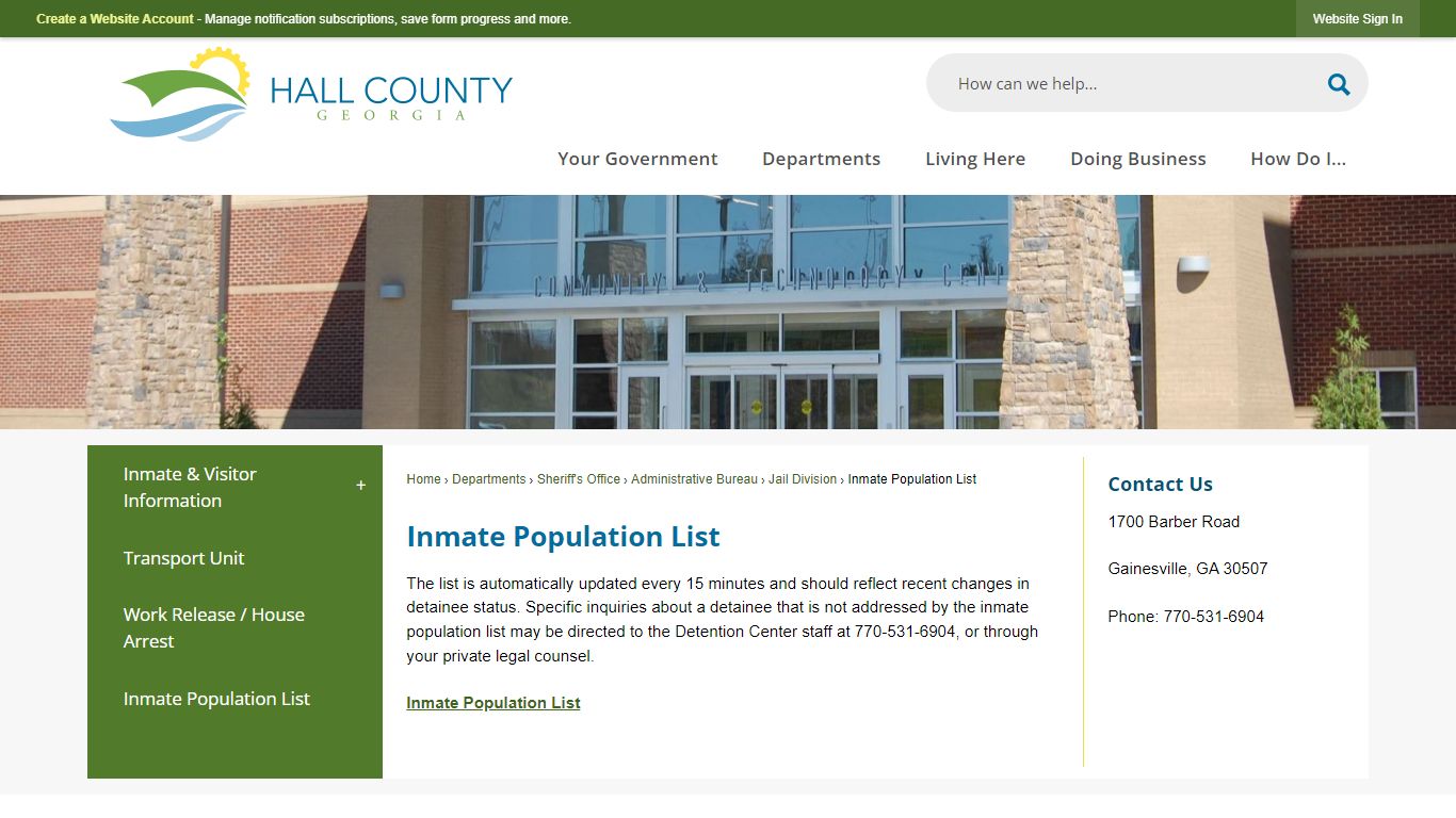 Inmate Population List | Hall County, GA - Official Website